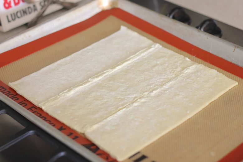 Puff Pastry on a Silpat lined baking sheet.  