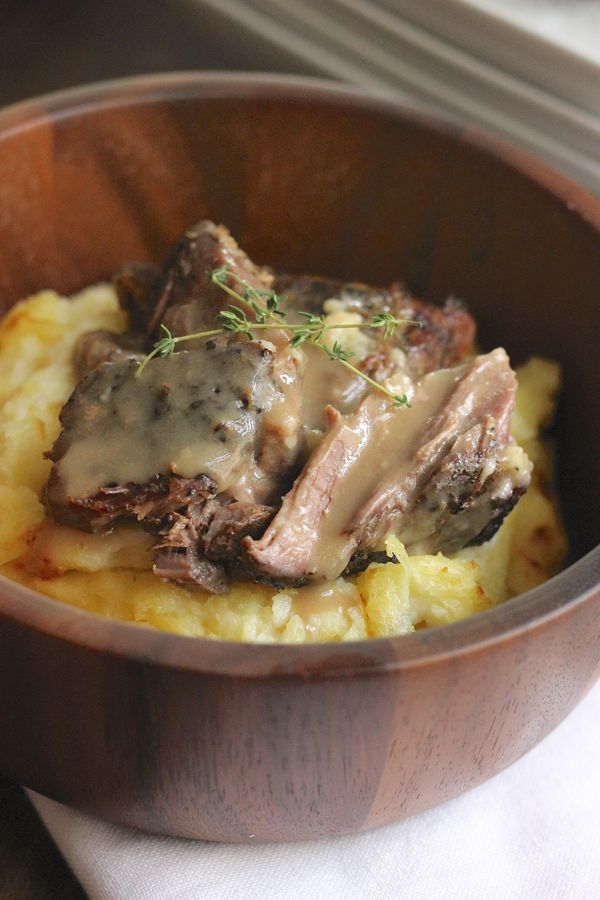 Slow Cooker Pot Roast and Make Ahead Mashed Potatoes in a bowl.  