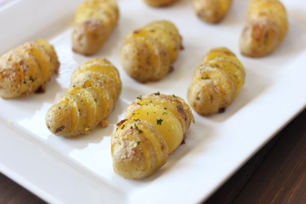 Parmesan Roasted Petite Yukon Gold Potatoes on a serving plate. 
