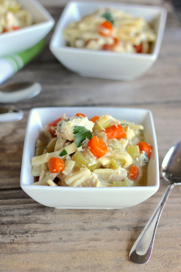 Easy Chicken and Noodles in a bowl.  