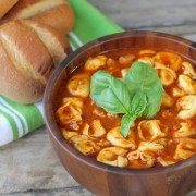 Super quick and easy tomato basil soup made with chicken sausage and cheese tortellini