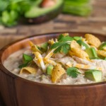 Creamy Crockpot White Chicken Chili - A family favorite made healthier, and so easy too! No cream of chicken soup or seasoning packets.