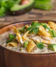 Creamy Crockpot White Chicken Chili - A family favorite made healthier, and so easy too! No cream of chicken soup or seasoning packets.