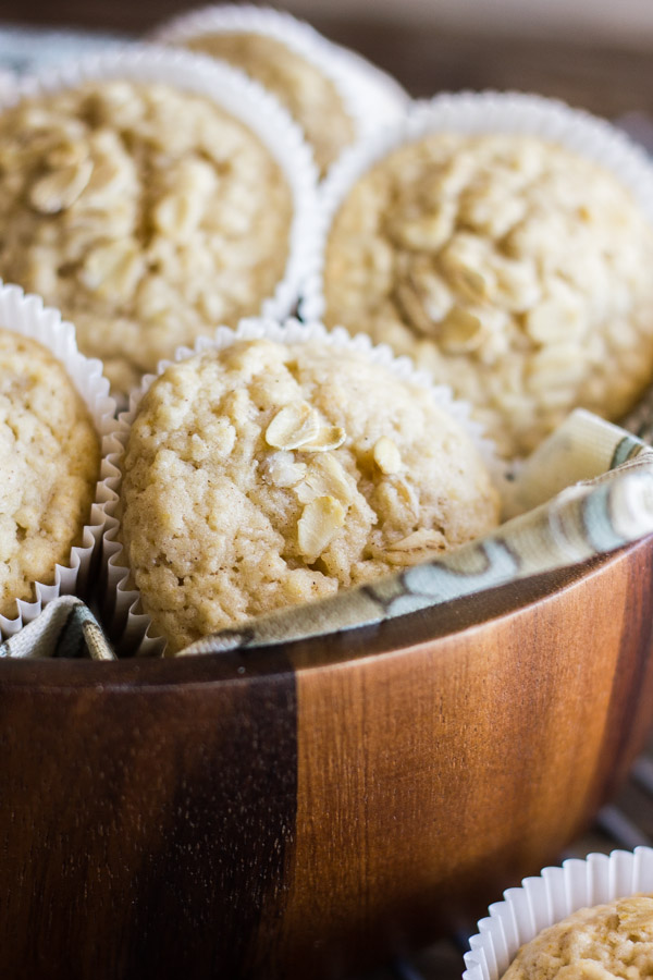 Healthy Applesauce Oat Muffins in a large bowl.  