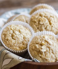 Made with lots of oats, applesauce, Greek yogurt, and coconut oil, these muffins are a good way to start the day!