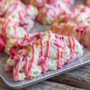 Moist, tender, scones with a pretty pink strawberry drizzle!