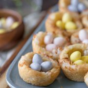 These sweet little Sugar Cookie Easter Egg Nests are perfect for dessert or to decorate your Easter table as a place card holder!