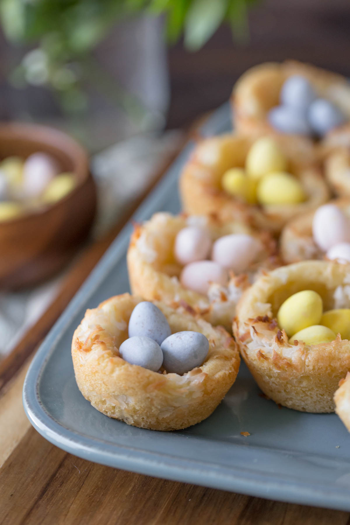 Sugar Cookie Easter Egg Nests on a serving platter.  