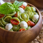 The classic Caprese salad flavor combination of tomato, basil, and mozzarella.