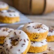 Mini Baked Pumpkin Chocolate Chip Donuts - perfectly bite-sized and will have you ready for Fall in no time!