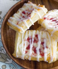 Raspberry Cream Cheese Danish - Sweet, flakey, buttery puff pastries filled with raspberry swirled cream cheese!