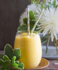 Tropical Sunshine Smoothie - Mangos, pineapple, bananas, orange juice, and a tiny taste of coconut!