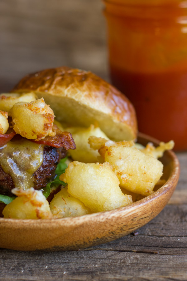 Western Bacon Sliders With Fried Cheese Curds - burger + bacon + fried cheese curds = most amazing burger I've ever made!