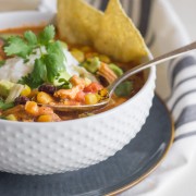 Crockpot Chicken Tortilla Soup - easy, healthy, and a little spicy too. You'll love how fast it comes together!