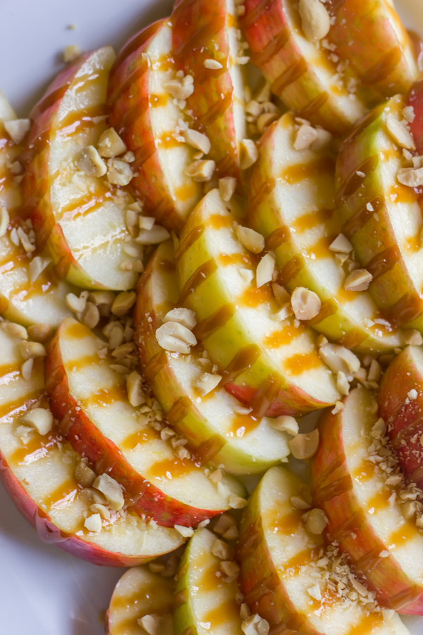 Caramel Apple Slices on a serving platter.  