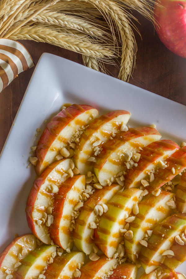 Caramel Apple Slices on a serving platter.  