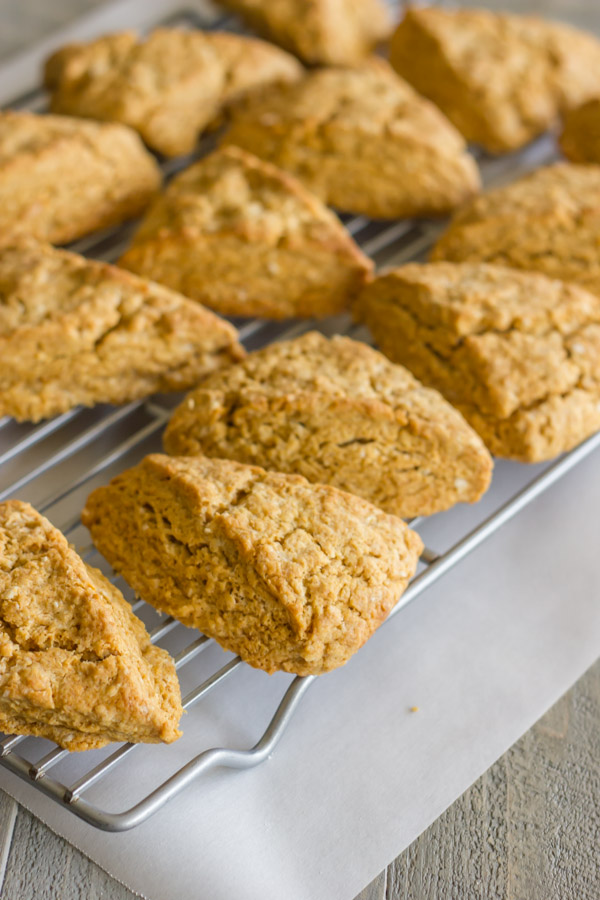 Gingerbread Oat Scones on a cooling rack.  