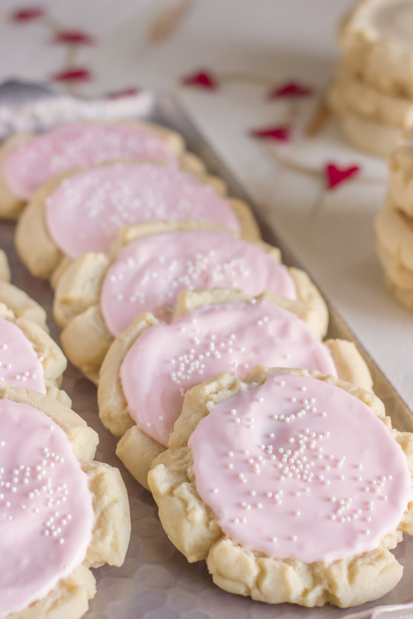 Swig Style Frosted Sugar Cookies arranged on a serving platter.  