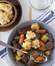 Irish Beef Stew With Shamrock Croutons - with tender beef, potatoes, carrots, peas and onions. Can easily serve a crowd.