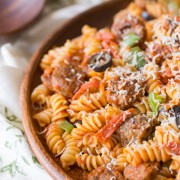 Supreme Pizza Pasta - Everything we love about supreme pizza but with rotini pasta. Quick and easy!