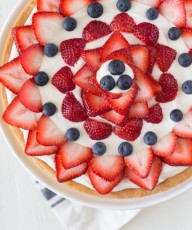 Strawberry Cream Cheese Tart - A buttery shortbread crust topped with a sweetened cream cheese filling and fresh berries. Easy, delicious, and patriotic!