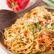 Easy Spicy Peanut Noodles With Chicken - Some pantry staples, a few fresh veggies and the help of a rotisserie chicken make this quick and easy dinner a huge hit!