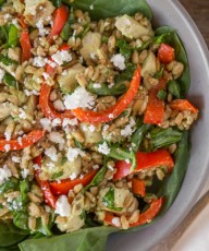 Grilled Chicken and Red Pepper Power Bowl With Whipped Avocado Cream - A great way to plan ahead for a quick and healthy lunch at home or on-the-go!