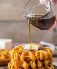 Pumpkin Spice Waffles - Made with pure pumpkin puree and coconut oil, these waffles are moist, fluffy and ready for maple syrup!