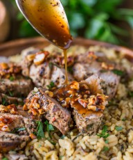 Pork Tenderloin Sweet Chili Pecan Glaze - Peppery pork tenderloin is perfectly complimented by a sweet and slightly spicy buttery pecan glaze. My husband and I are crazy about this one!