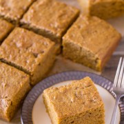 Healthier Pumpkin Spice Snack Cake - A moist, perfectly spiced snack cake made with pumpkin puree, coconut oil, Greek yogurt, and white whole wheat flour.