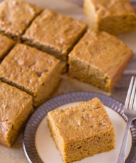 Healthier Pumpkin Spice Snack Cake - A moist, perfectly spiced snack cake made with pumpkin puree, coconut oil, Greek yogurt, and white whole wheat flour.