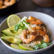 Cilantro Lime Rice Shrimp Bowl - Shrimp sautéd in a spiced butter served over a zesty cilantro lime rice. So easy and fresh!