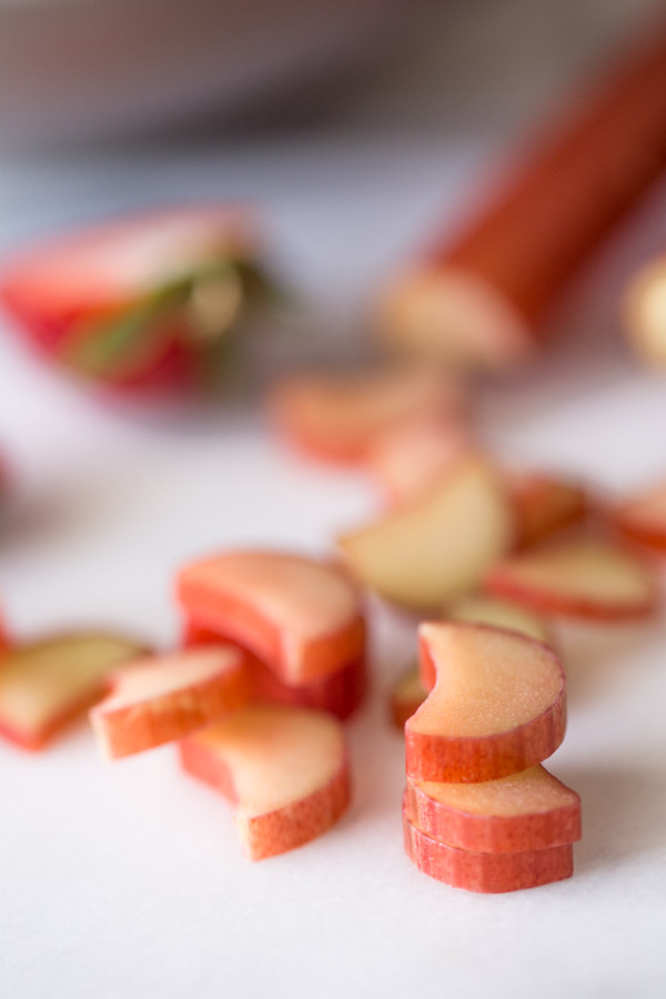 Thin slices of rhubarb. 
