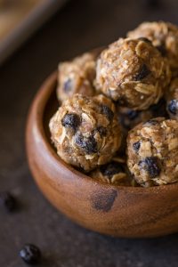 Healthy snacking in a hurry is a little bit easier when these Blueberry Muffin Energy Bites are around!