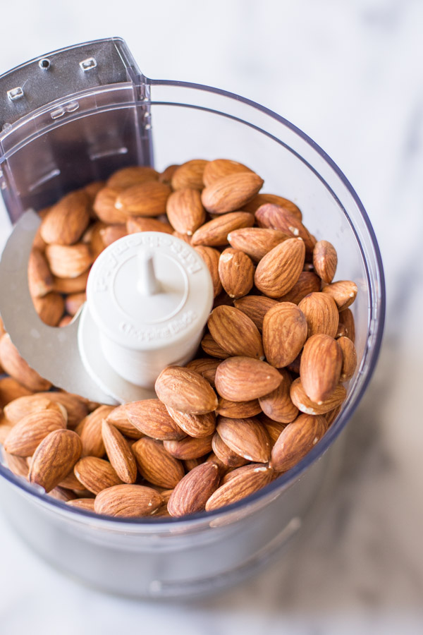 Almonds in a food processor.  