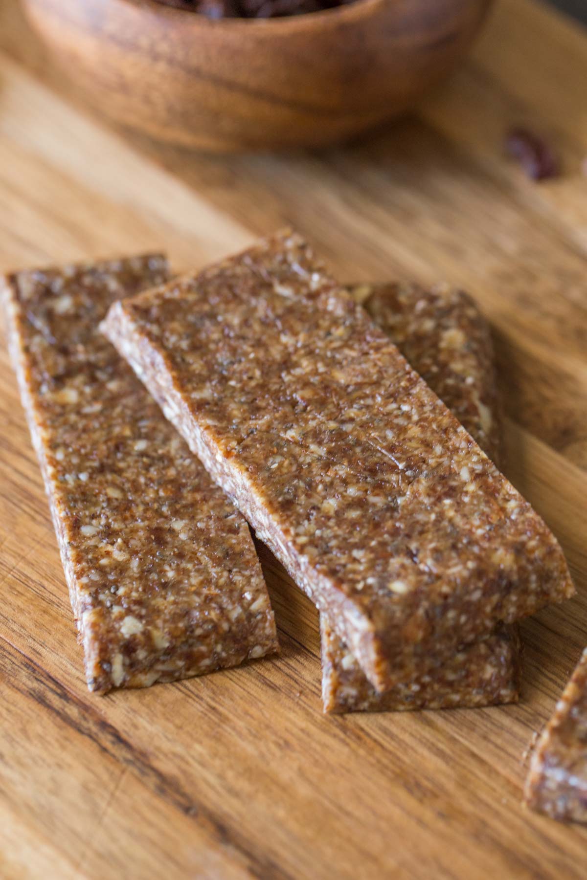 Five Ingredient No Bake Energy Bars on a cutting board. 