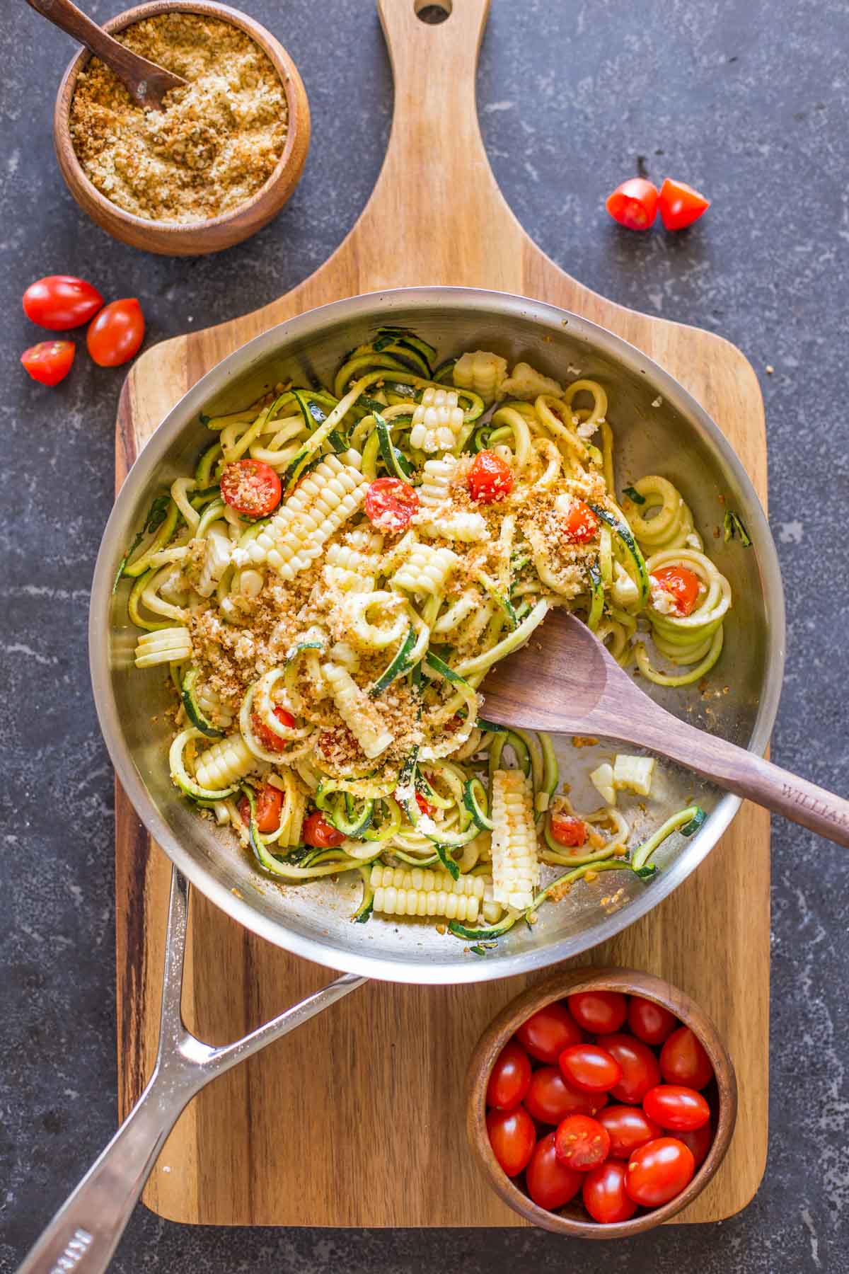 Sweet corn cut off the cob, red ripe tomatoes, and zucchini are the stars in my latest obsession. Topped with creamy feta and toasted Panko, this dish offers the best of the best!