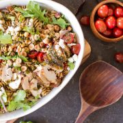 A healthy and fresh summertime pasta salad bursting with flavors. Tossed with a quick and easy vinaigrette!