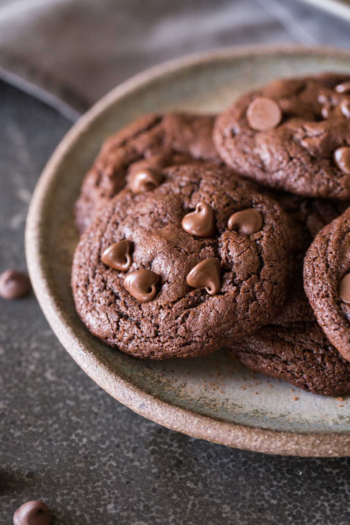 A plate of One Bowl Triple Chocolate Brownie Cookies.