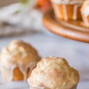 These Maple Glazed Donut Muffins are easy to make, fun to glaze, and have the texture of a cake donut!
