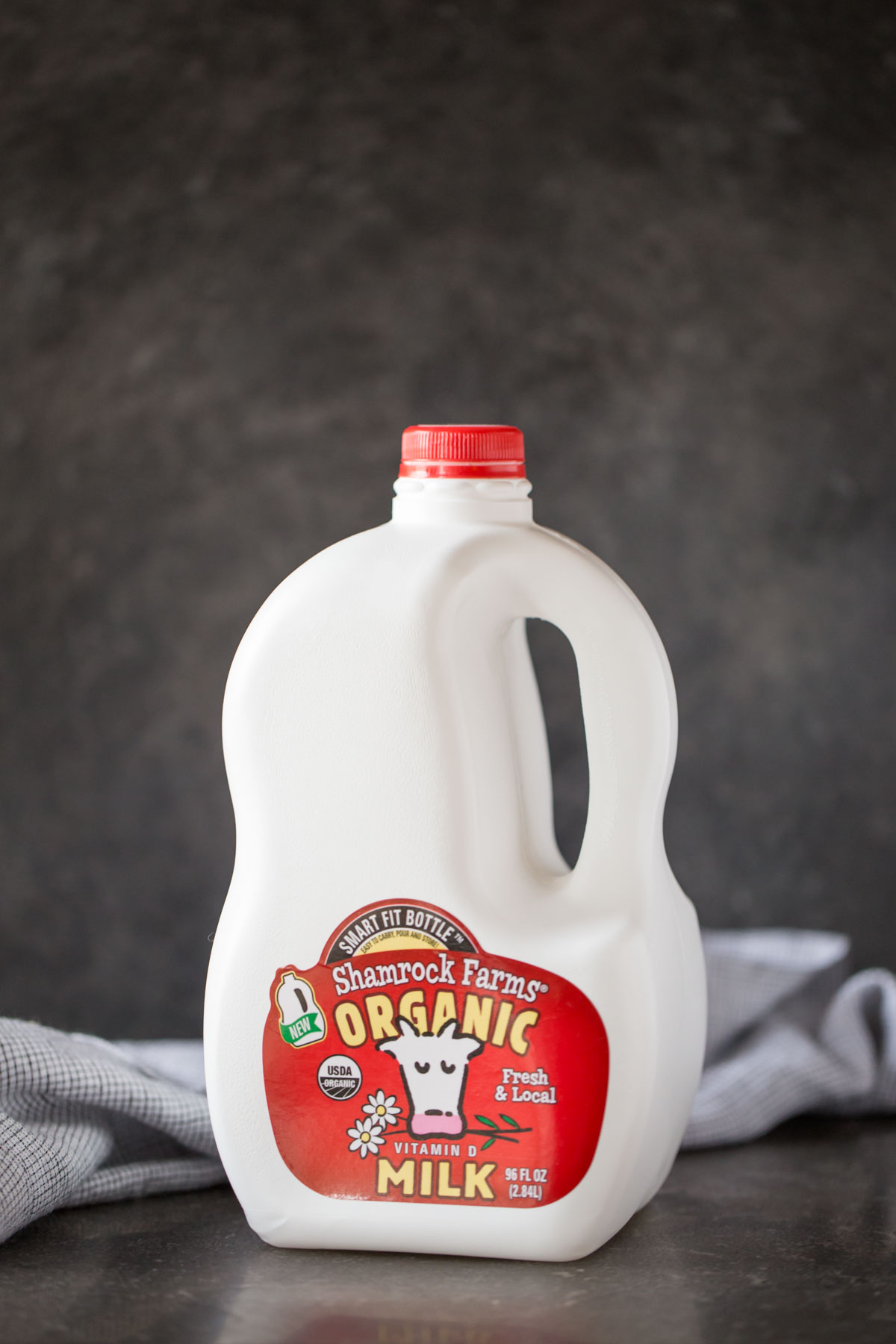 A Shamrock Farms Organic Milk jug for the Chia Pudding Parfaits.