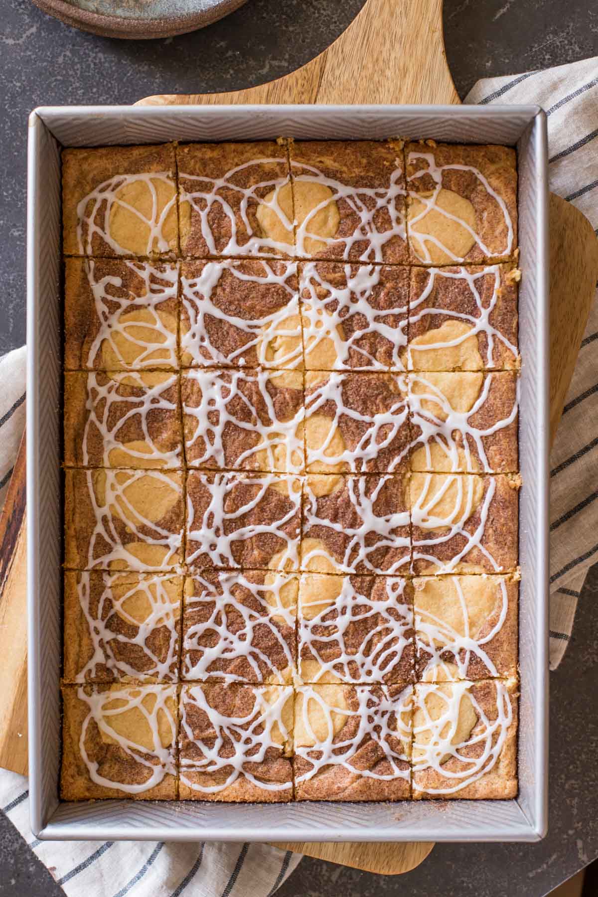 Snickerdoodle Bars in a baking dish. 