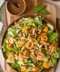 That Spicy Peanut Dressing is everything, and I love the addition of snow peas, peanuts, mandarin oranges, and crispy wonton strips.