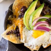 If you've ever dreamed of having chips and salsa for breakfast, these Breakfast Nacho Skillets are for you. The secret is definitely in that sauce!