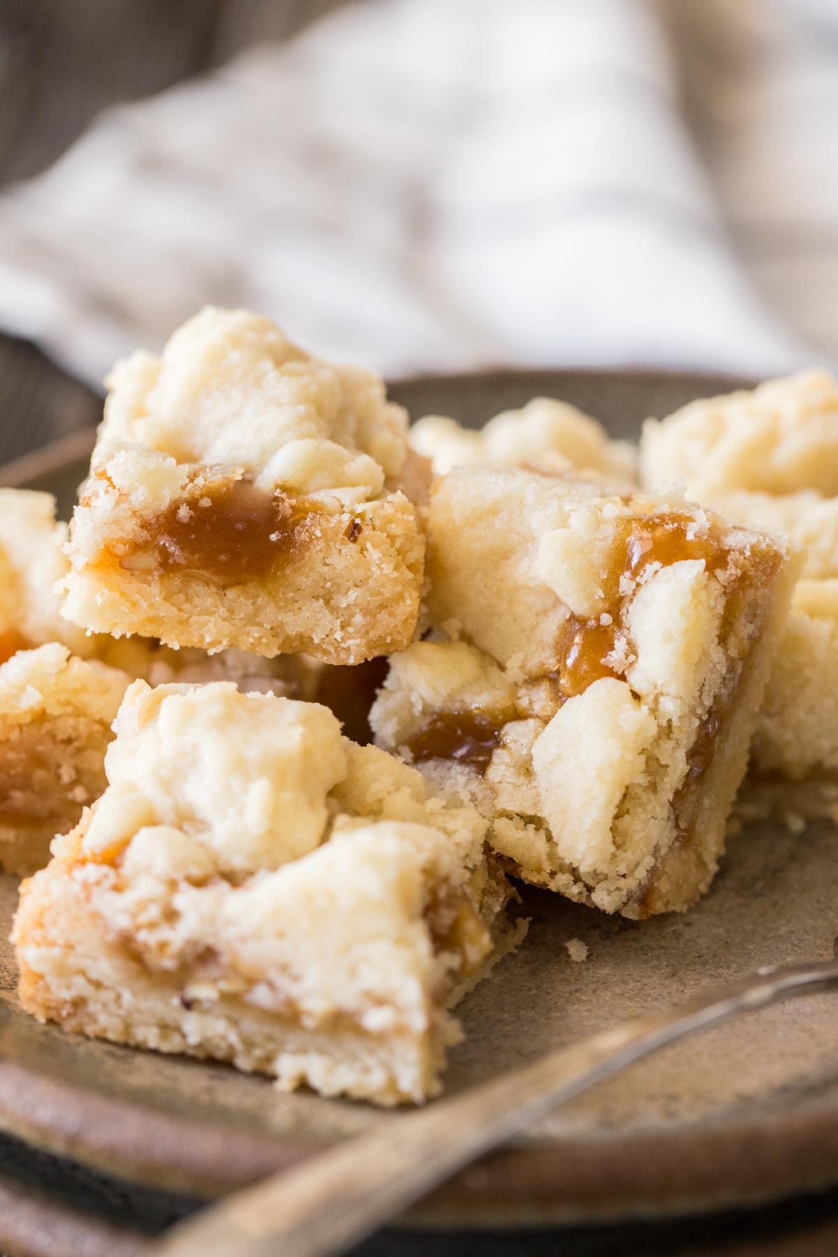 Close up of Buttery Salted Caramel Bars from the front view. 