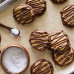 Peanut Butter Buckeye Brownie Cookies on a baking sheet.