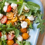 Overhead view of Sungold Caprese Salad