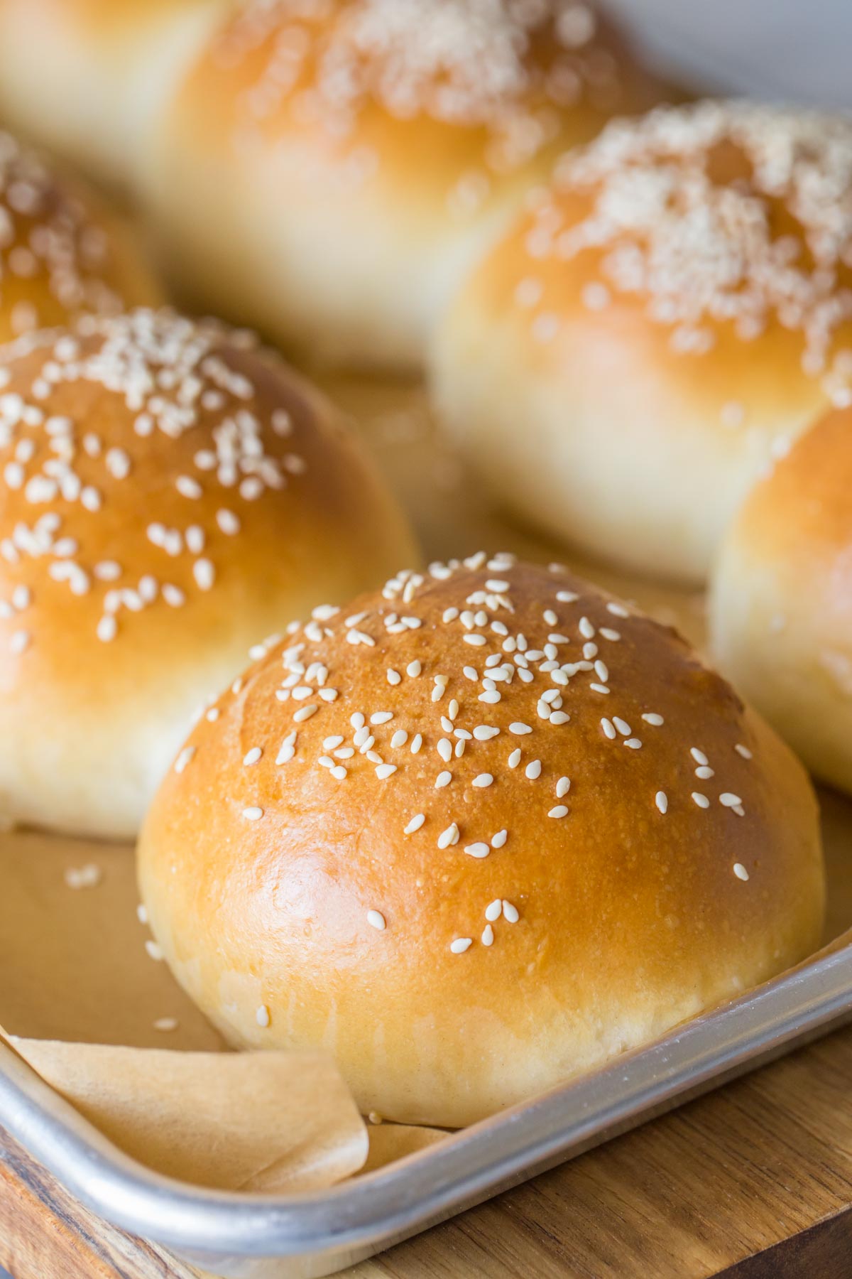 Close up shot of Sourdough Hamburger Buns. 