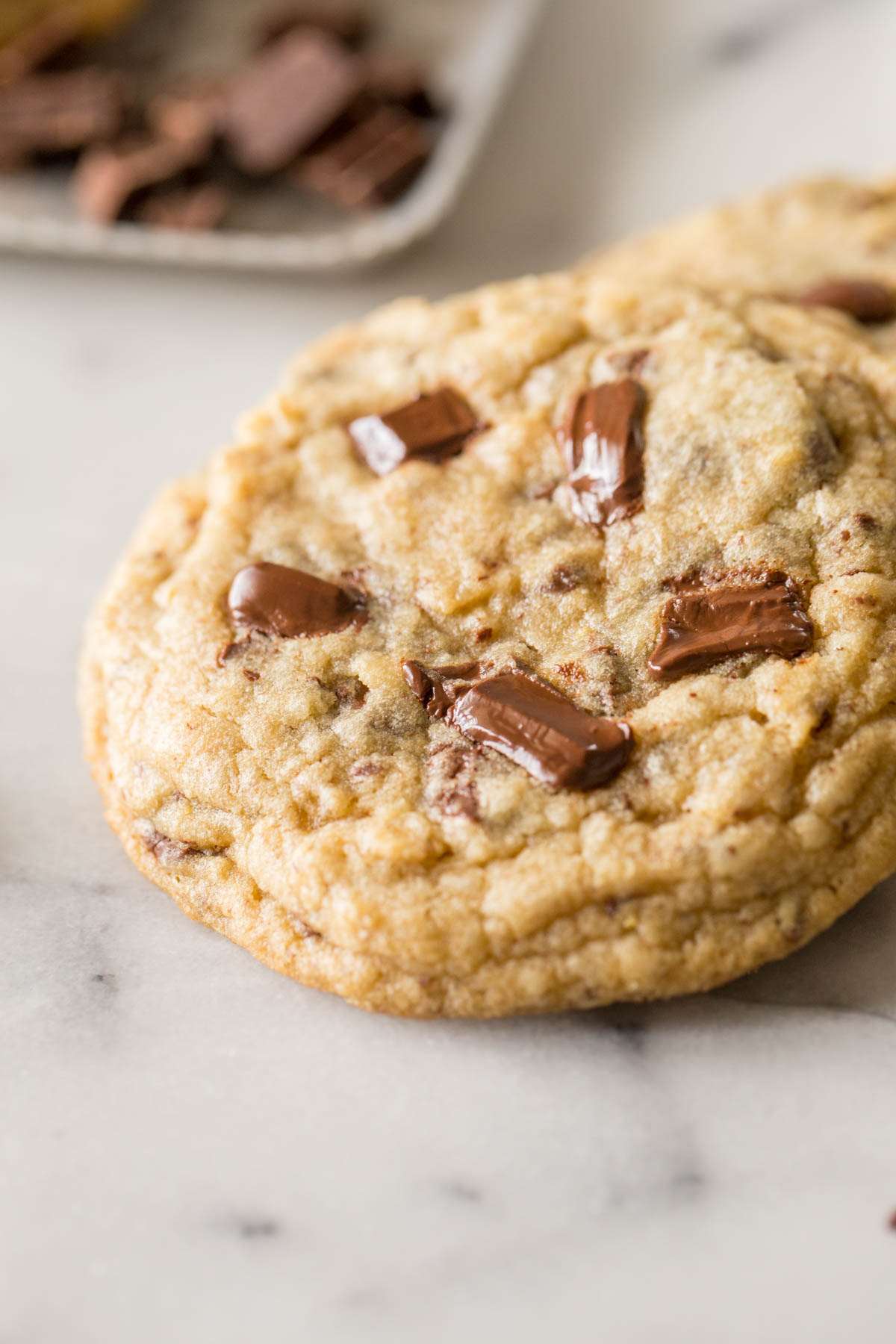 Close up shot of a Perfect Chocolate Chunk Cookie.  